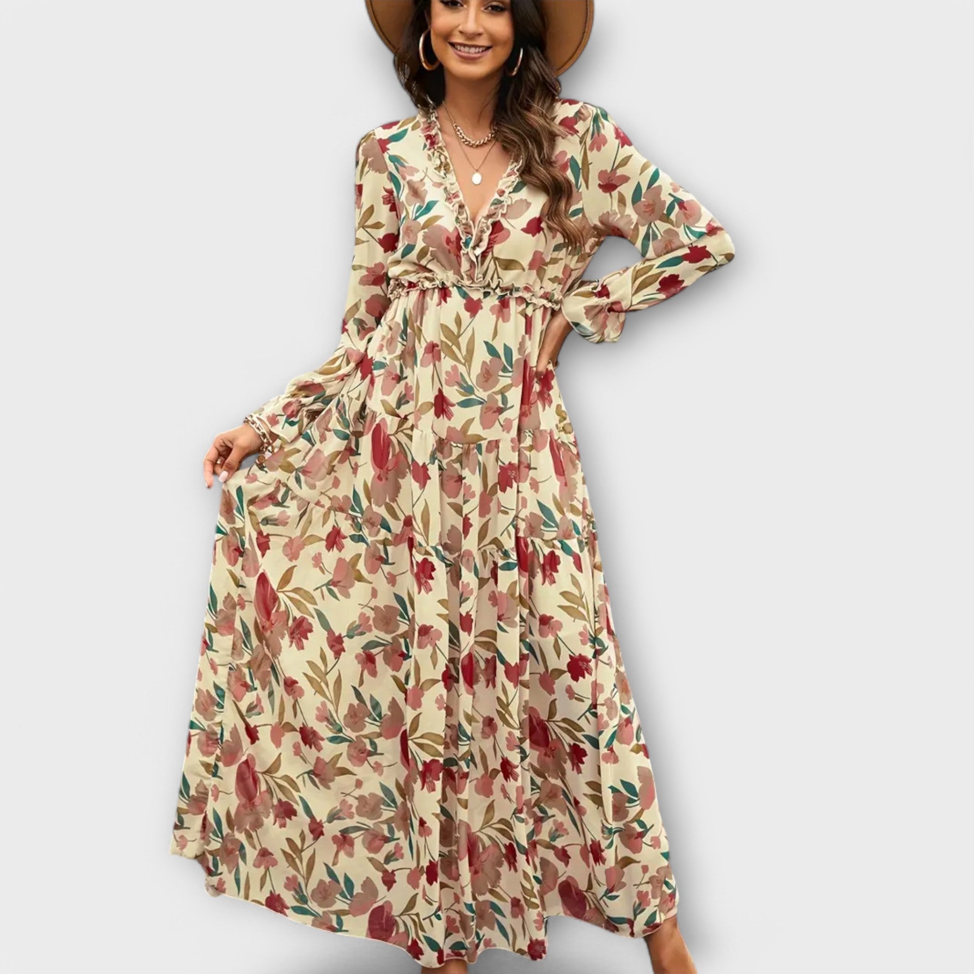 Helen | Women’s Formal Dress With Floral Print And Long Sleeves | Elegant
