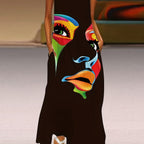 Honor | Women's Sparkle Dress With Artistic Mask Print And Flowing Maxi Silhouette | Elegant