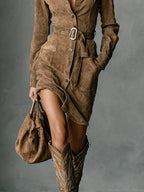 Jéssara | Women’s Formal Dress With Suede Fabric And Button Front | Elegant