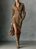 Jéssara | Women’s Formal Dress With Suede Fabric And Button Front | Elegant