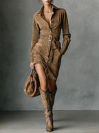 Jéssara | Women’s Formal Dress With Suede Fabric And Button Front | Elegant