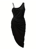 Jimena | Women Asymmetrical Cocktail Dress With Draped Bodice And Flared Skirt | Party Style