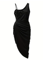 Jimena | Women Asymmetrical Cocktail Dress With Draped Bodice And Flared Skirt | Party Style