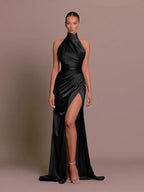 Livia | Women’s Graduation Dress With High Neck And Side Slit | Elegant