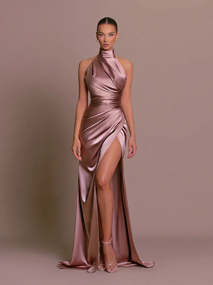 Livia | Women’s Graduation Dress With High Neck And Side Slit | Elegant
