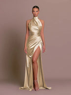 Livia | Women’s Graduation Dress With High Neck And Side Slit | Elegant