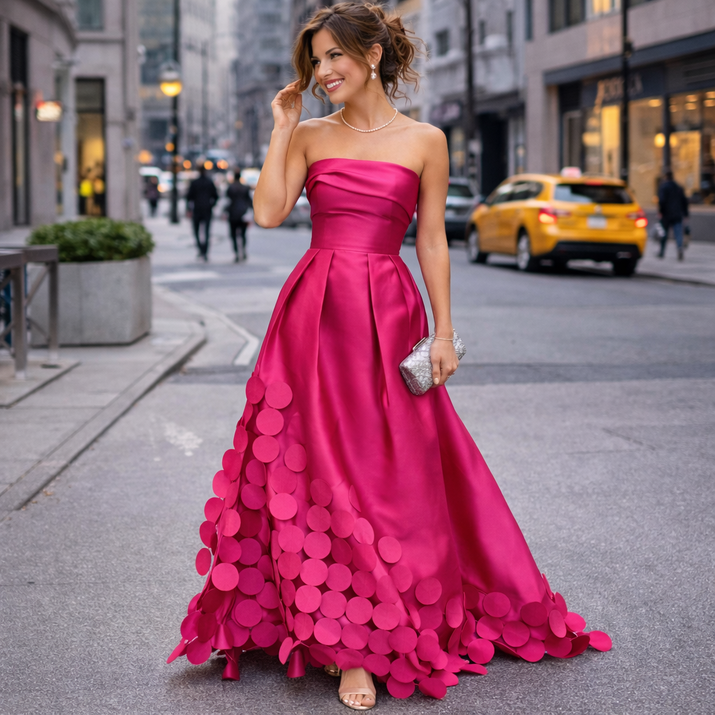 Lucía | Casual Ruched Strapless Patchwork Prom Dress | Chic Contemporary Style