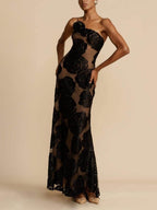 Luna | Women’s Graduation Dress With One-Shoulder Detail And Floral Appliqué | Elegant
