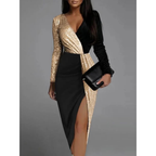 Lyra | Women's Prom Dress With Asymmetric V-Neckline And Long Sleeve