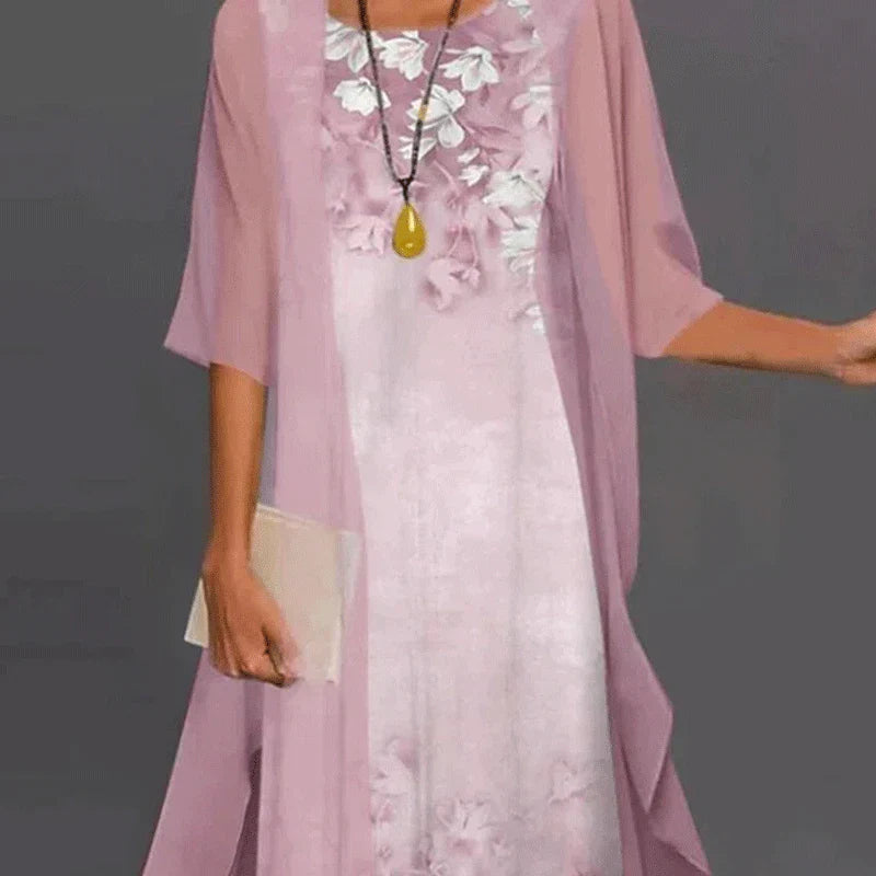Madison | Women's Cocktail Dress With Floral Print And Sheer Overlay