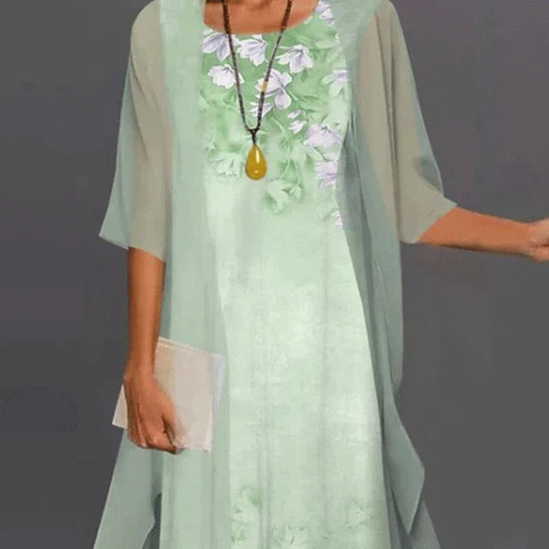 Madison | Women's Cocktail Dress With Floral Print And Sheer Overlay