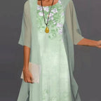 Madison | Women's Cocktail Dress With Floral Print And Sheer Overlay