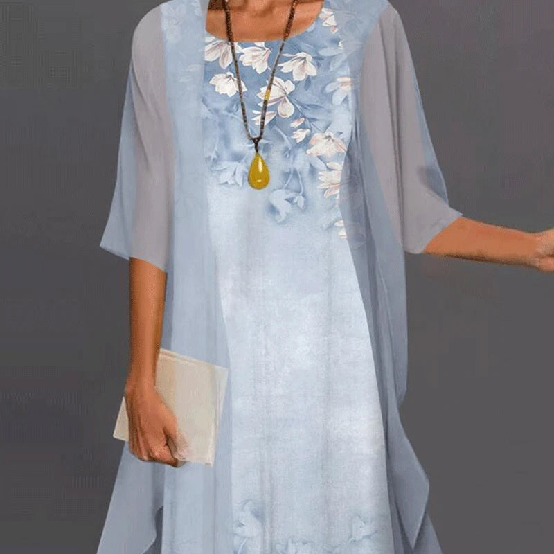 Madison | Women's Cocktail Dress With Floral Print And Sheer Overlay