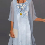 Madison | Women's Cocktail Dress With Floral Print And Sheer Overlay