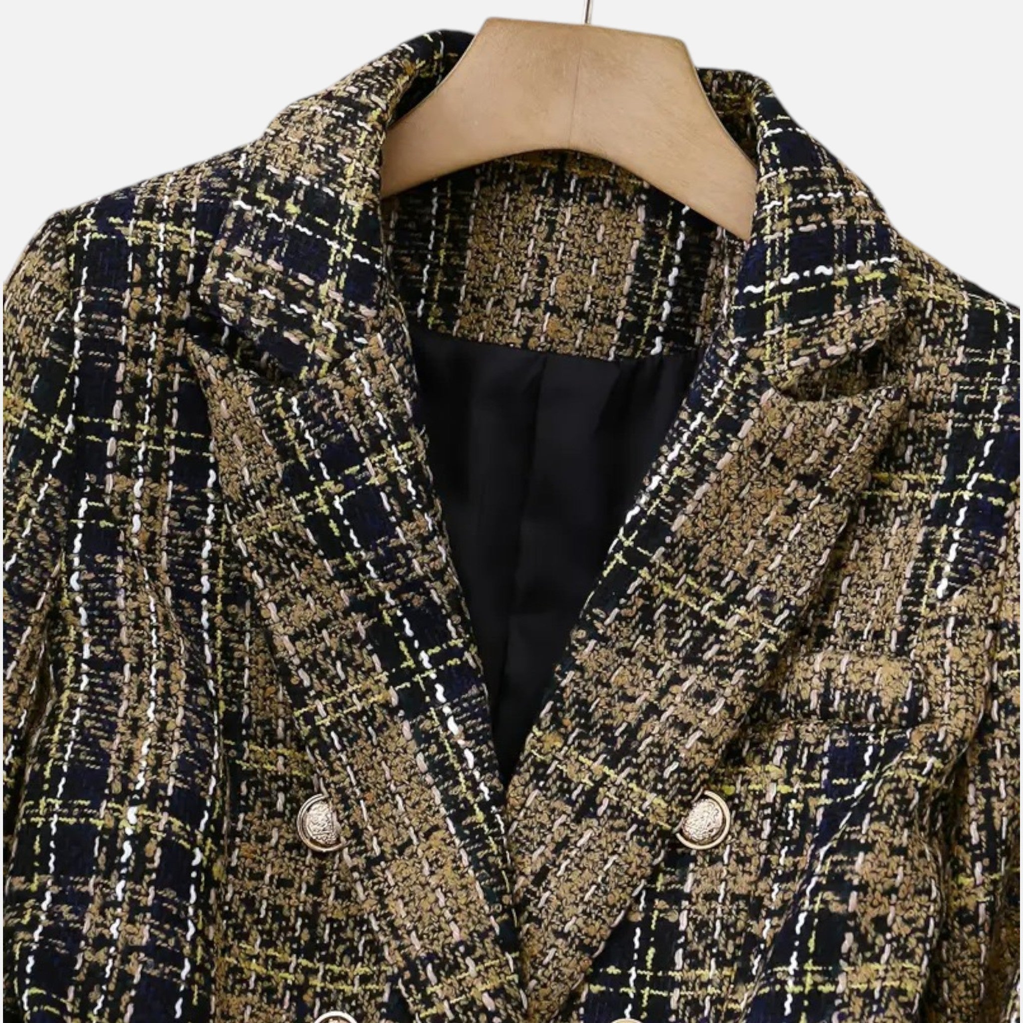 Madison | Women's Tweed Blazer With Gold Hardware And Pockets | Elegant