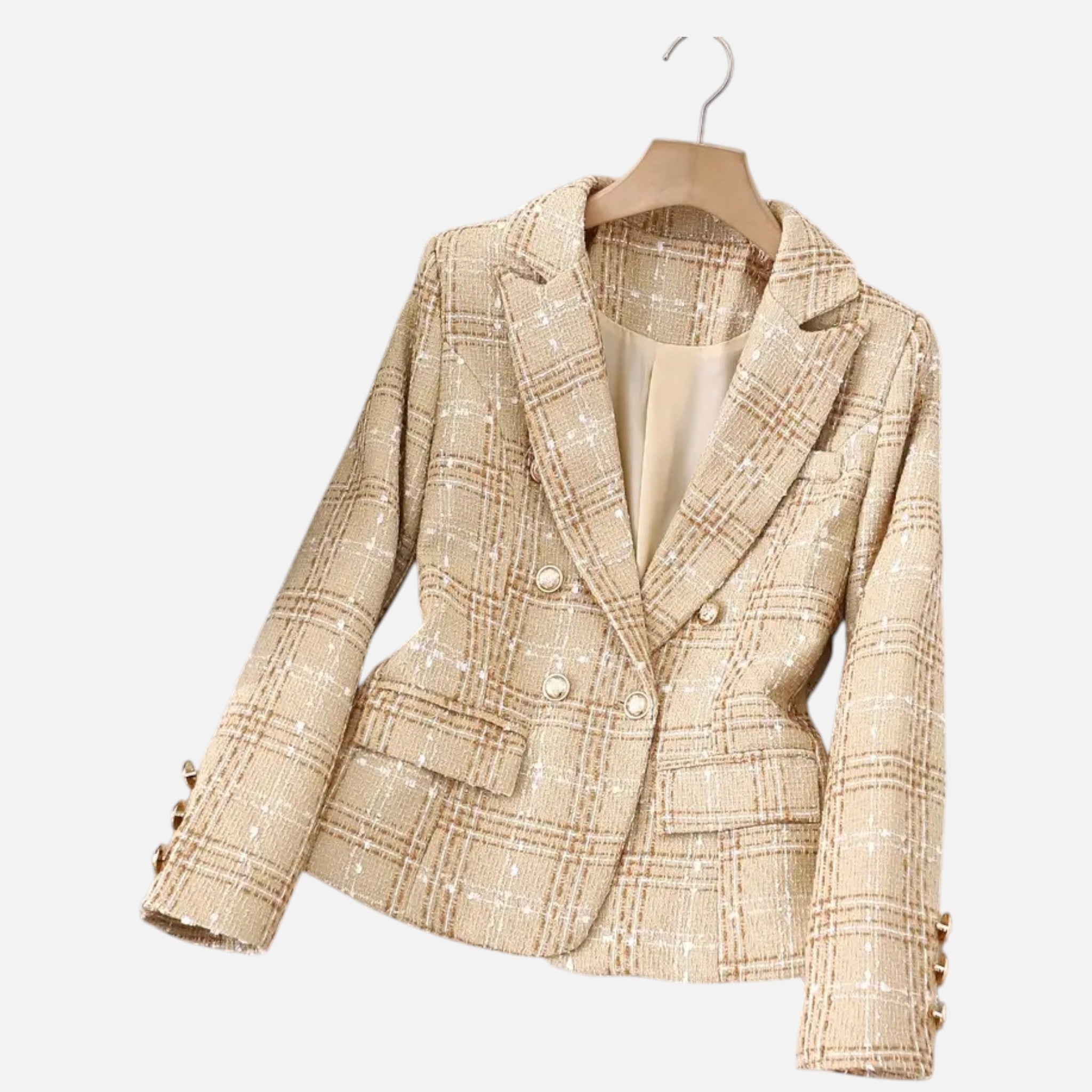 Madison | Women's Tweed Blazer With Gold Hardware And Pockets | Elegant