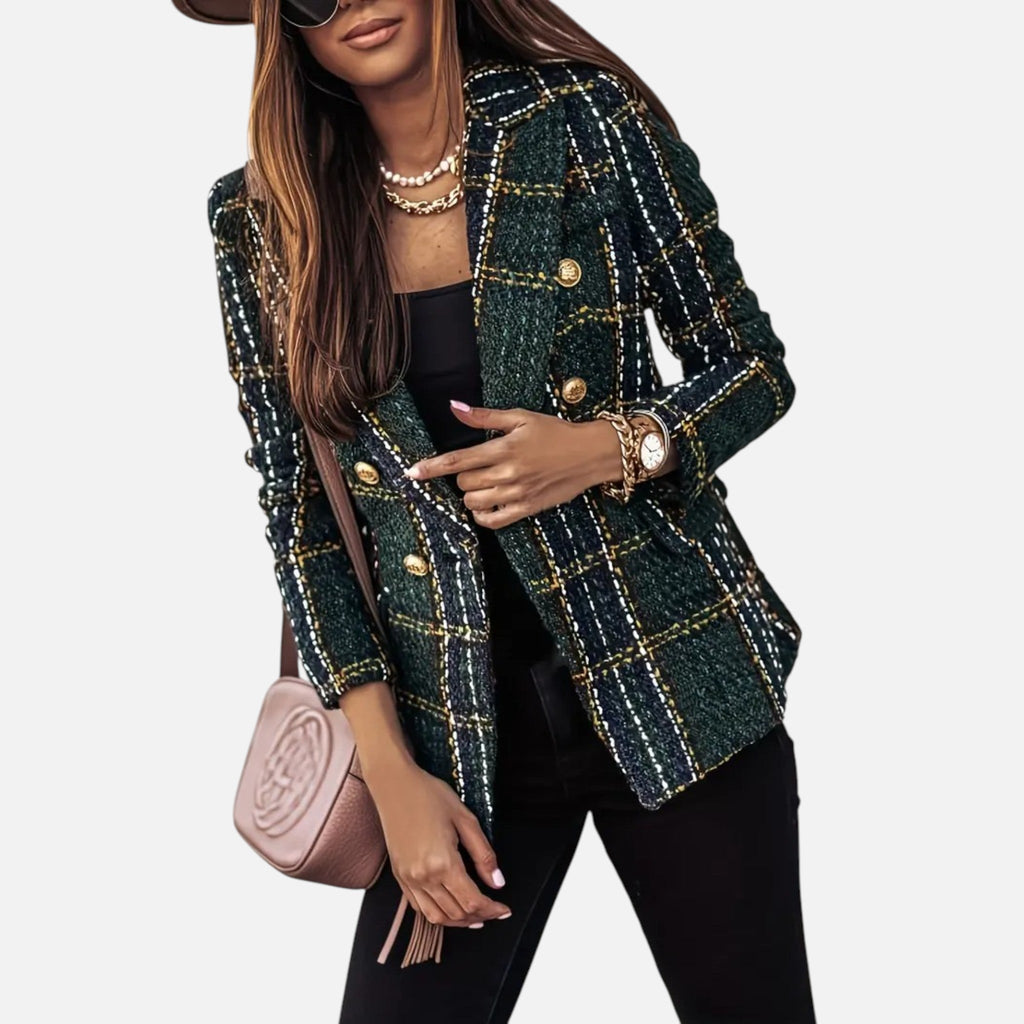 Madison | Women's Tweed Blazer With Gold Hardware And Pockets | Elegant