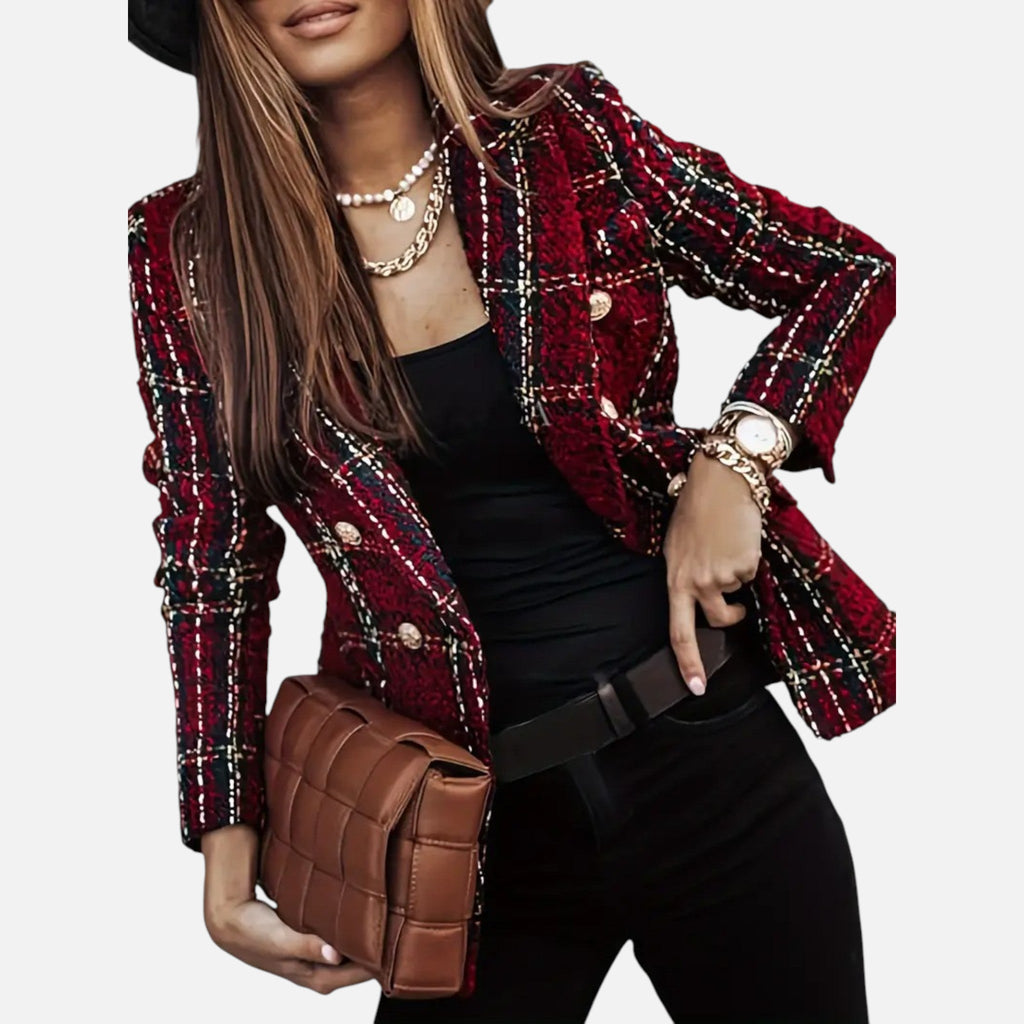 Madison | Women's Tweed Blazer With Gold Hardware And Pockets | Elegant