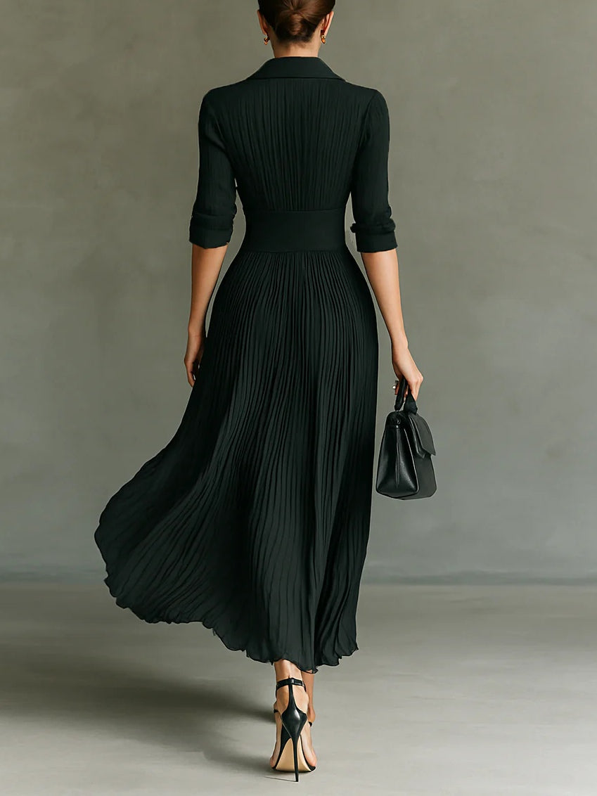 Maéline | Women’s Formal Dress With Fitted Waist And Pleated Maxi Skirt | Elegant