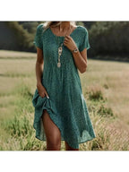 Maribel | Women's Floral Dress With Short Sleeves And Side Slit