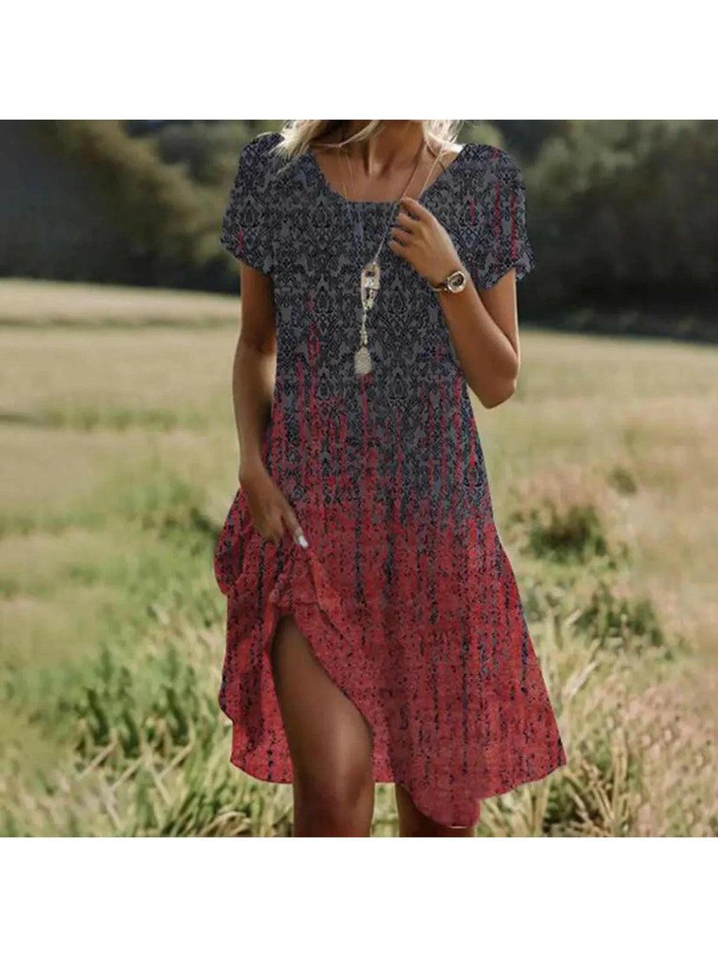 Maribel | Women's Floral Dress With Short Sleeves And Side Slit