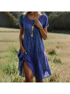 Maribel | Women's Floral Dress With Short Sleeves And Side Slit