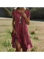 Maribel | Women's Floral Dress With Short Sleeves And Side Slit
