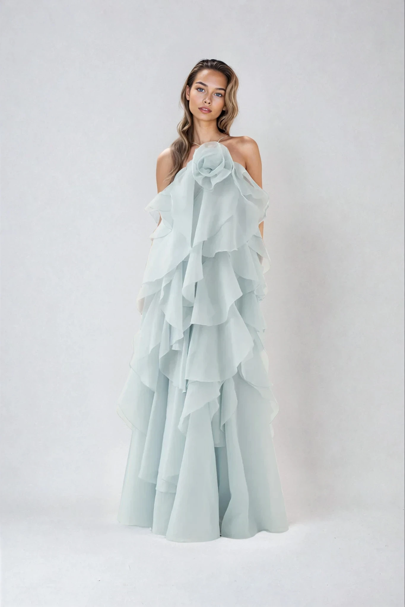 Nephele | Women's Cocktail Dress With Halter Neck And Layered Ruffle Maxi Silhouette | Elegant