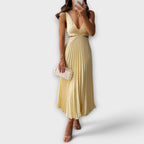 Nora | Women's Day Dress With Pleated Skirt And Sleeveless V-Neck Design | Casual