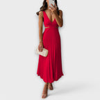 Nora | Women's Day Dress With Pleated Skirt And Sleeveless V-Neck Design | Casual