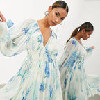 Nora | Women's Floral Dress With Flowing Maxi And Long Sheer Sleeves | Elegant