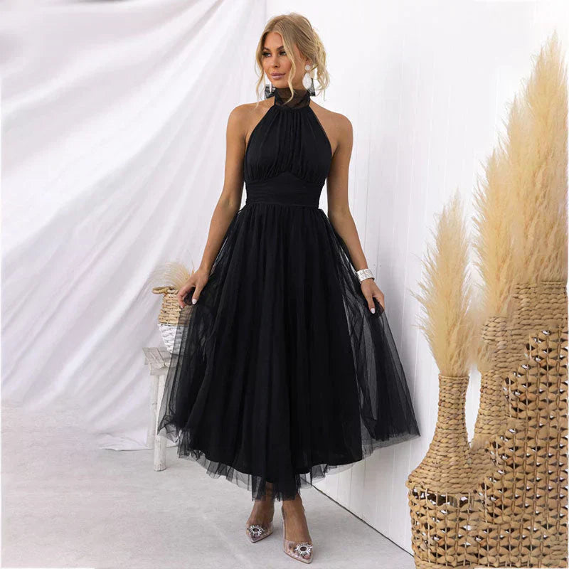 Pearlina | Women's Sparkle Dress With Mesh High Neck And Flared Silhouette | Elegant