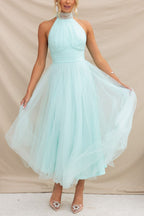 Pearlina | Women's Sparkle Dress With Mesh High Neck And Flared Silhouette | Elegant