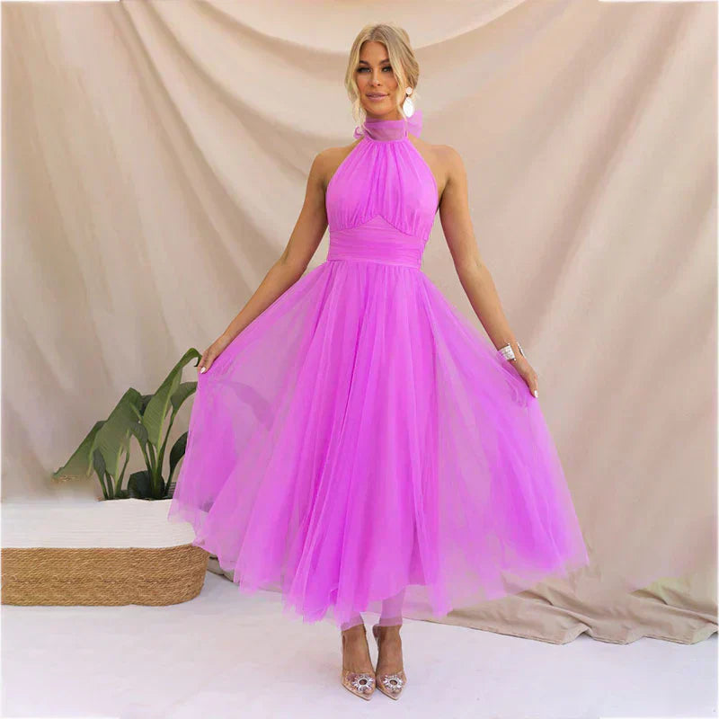 Pearlina | Women's Sparkle Dress With Mesh High Neck And Flared Silhouette | Elegant