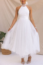 Pearlina | Women's Sparkle Dress With Mesh High Neck And Flared Silhouette | Elegant