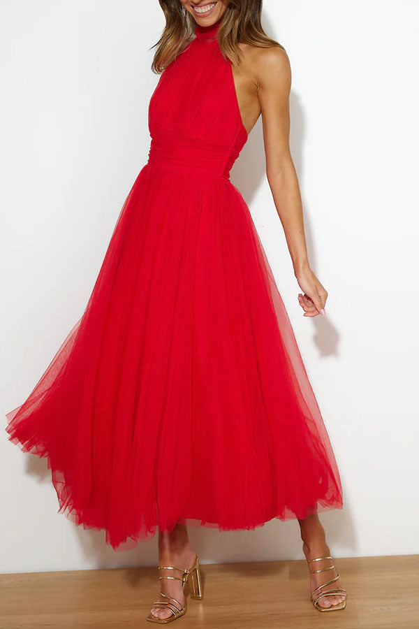 Pearlina | Women's Sparkle Dress With Mesh High Neck And Flared Silhouette | Elegant