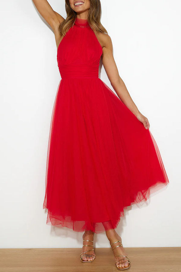 Pearlina | Women's Sparkle Dress With Mesh High Neck And Flared Silhouette | Elegant