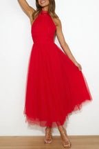Pearlina | Women's Sparkle Dress With Mesh High Neck And Flared Silhouette | Elegant