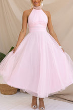 Pearlina | Women's Sparkle Dress With Mesh High Neck And Flared Silhouette | Elegant