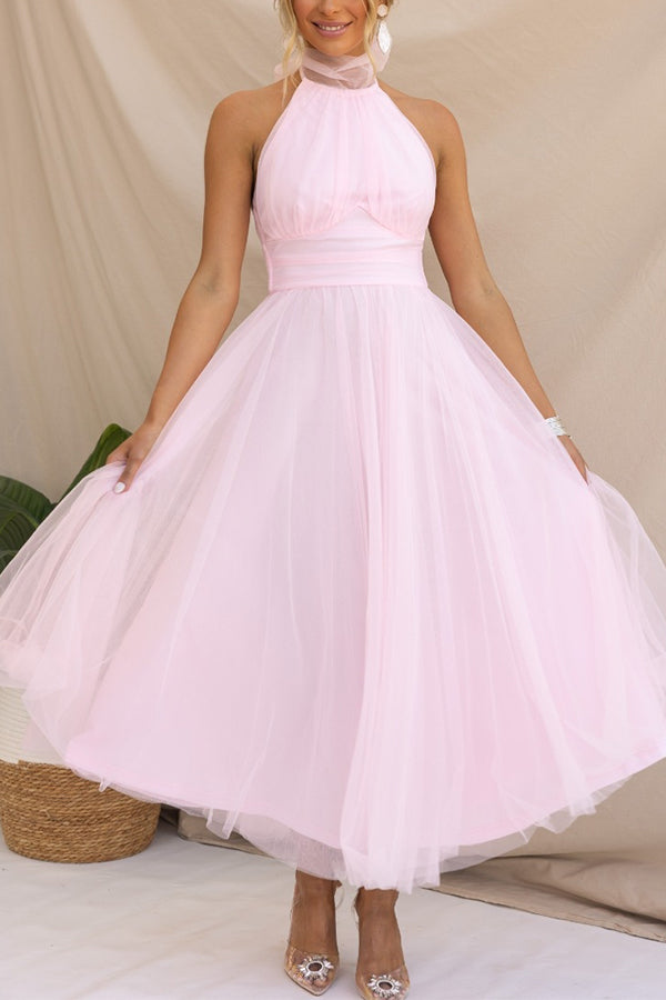 Pearlina | Women's Sparkle Dress With Mesh High Neck And Flared Silhouette | Elegant