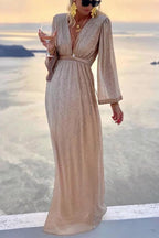 Romina | Women Cocktail Dress With Bell Sleeves And Shimmer Finish | Evening Party Style!
