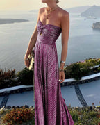 Seraphina | Women’s Shiny Strapless Graduation Dress | Long Pleated Formal Gown