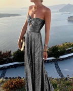 Seraphina | Women’s Shiny Strapless Graduation Dress | Long Pleated Formal Gown