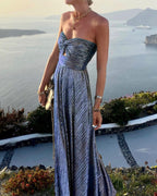 Seraphina | Women’s Shiny Strapless Graduation Dress | Long Pleated Formal Gown