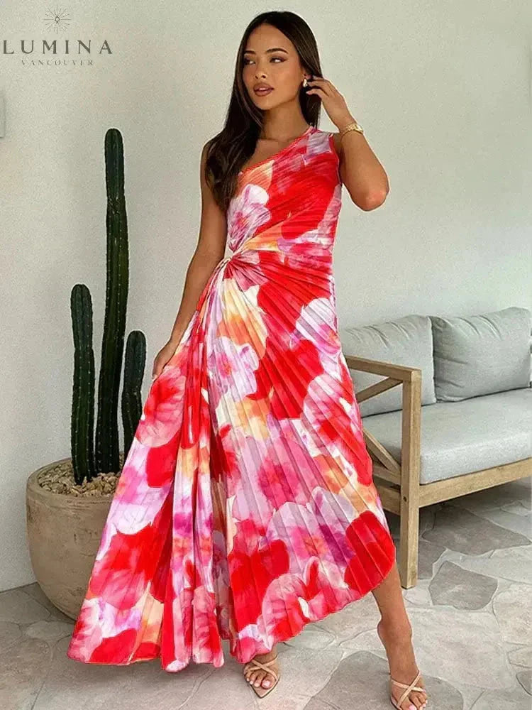 Seraphina | Women's Wedding Guest Dress With Asymmetric Neckline And Pleated Skirt