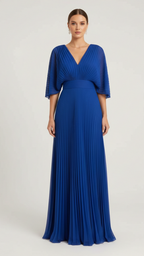 Seraphina | Women's Wedding Guest Dress With Deep V-Neckline And Pleated Skirt