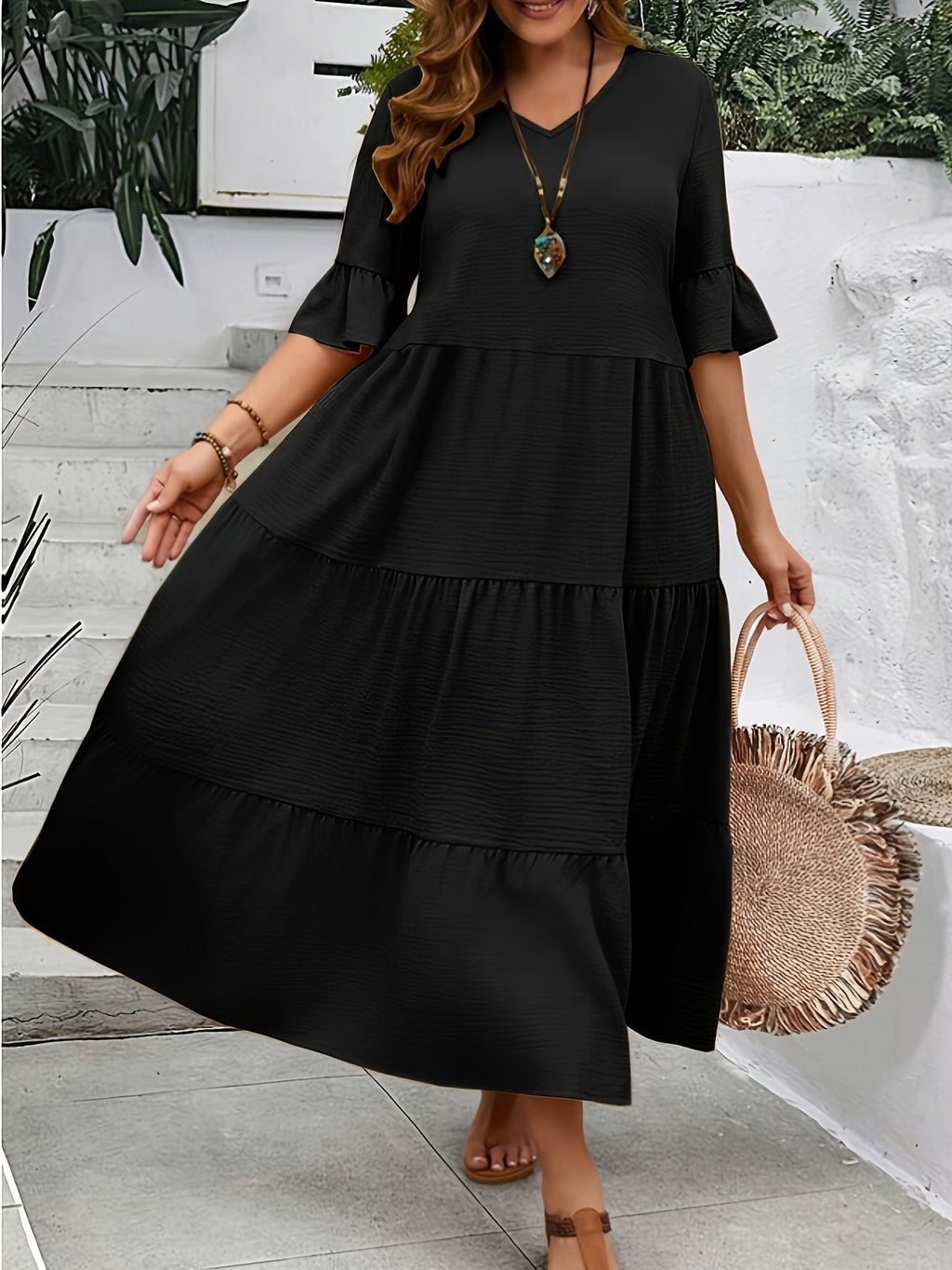 Serena | Women’s Formal Dress With Tiered Flow And Ruffle Sleeves | Elegant