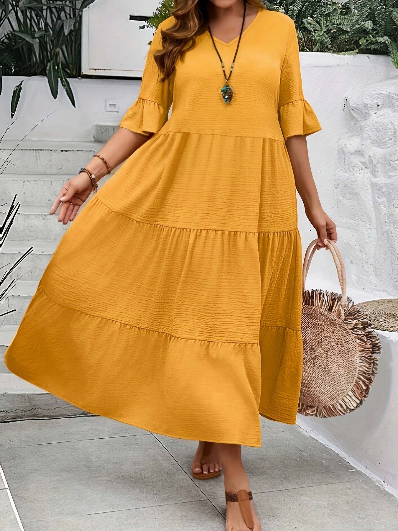 Serena | Women’s Formal Dress With Tiered Flow And Ruffle Sleeves | Elegant