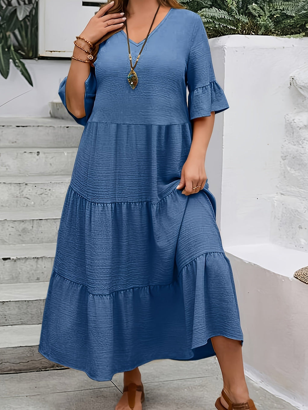 Serena | Women’s Formal Dress With Tiered Flow And Ruffle Sleeves | Elegant