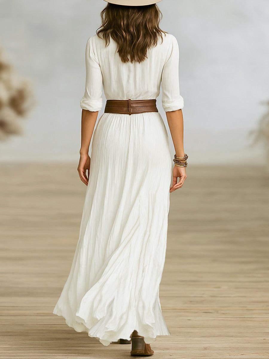 Soléane | Women’s Formal Dress With Button Front And High Slit | Elegant